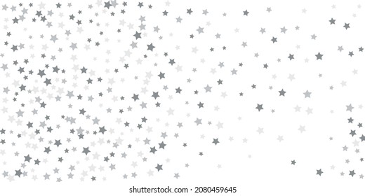 Silver star confetti. Falling stars on a white background. Illustration of flying shining stars. Decorative element. Suitable for your design, postcards, invitations, gift, vip.