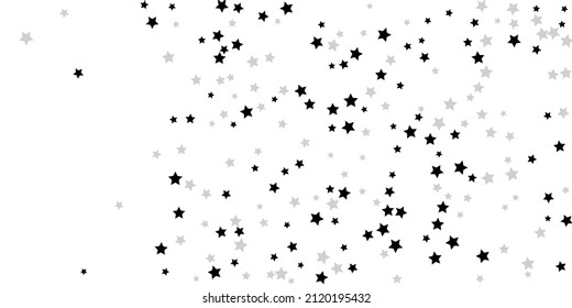 Silver star confetti. Falling stars on a white background. Illustration of flying shining stars. Decorative element. Suitable for your design, postcards, invitations, gift, vip.