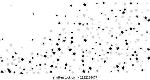 Silver star confetti. Falling stars on a white background. Illustration of flying shining stars. Decorative element. Suitable for your design, postcards, invitations, gift, vip.