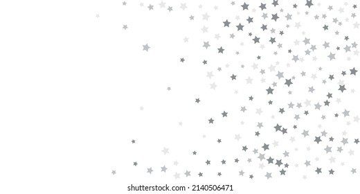 Silver star confetti. Falling stars on a white background. Illustration of flying shining stars. Decorative element. Suitable for your design, postcards, invitations, gift, vip.
