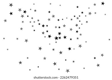 Silver star of confetti. Falling stars on a white background. Illustration of flying shiny stars. Decorative element. Suitable for your design, cards, invitations, gift, vip. 