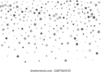 Silver star of confetti. Falling stars on a white background. Illustration of flying shiny stars. Decorative element. Suitable for your design, cards, invitations, gift, vip. 