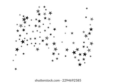 Silver star of confetti. Falling stars on a white background. Illustration of flying shiny stars. Decorative element. Suitable for your design, cards, invitations, gift, vip. 
