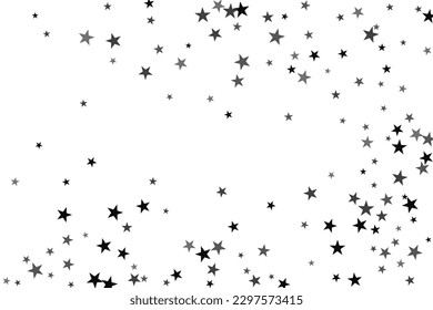 Silver star of confetti. Falling stars on a white background. Illustration of flying shiny stars. Decorative element. Suitable for your design, cards, invitations, gift, vip. 