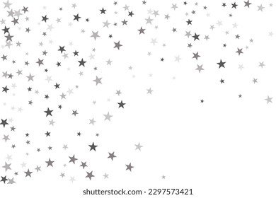 Silver star of confetti. Falling stars on a white background. Illustration of flying shiny stars. Decorative element. Suitable for your design, cards, invitations, gift, vip. 