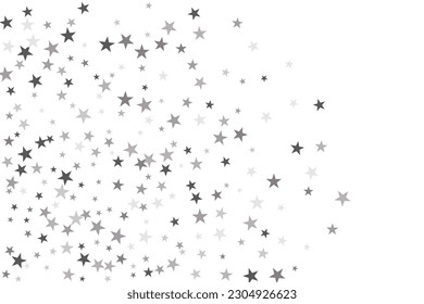Silver star of confetti. Falling stars on a white background. Illustration of flying shiny stars. Decorative element. Suitable for your design, cards, invitations, gift, vip. 