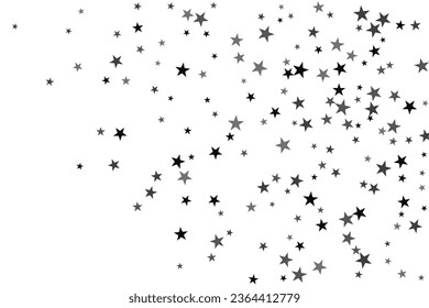 Silver star of confetti. Falling stars on a white background. Illustration of flying shiny stars. Decorative element. Suitable for your design, cards, invitations, gift, vip. 