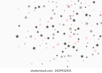 Silver star of confetti. Falling stars on a white background. Illustration of flying shiny stars. Decorative element. Suitable for your design, cards, invitations, gift, vip. 