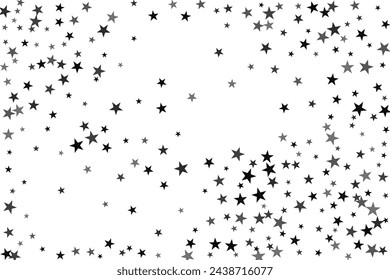 Silver star of confetti. Falling stars on a white background. Illustration of flying shiny stars. Decorative element. Suitable for your design, cards, invitations, gift, vip. 