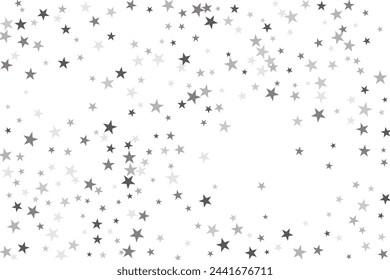 Silver star of confetti. Falling stars on a white background. Illustration of flying shiny stars. Decorative element. Suitable for your design, cards, invitations, gift, vip. 