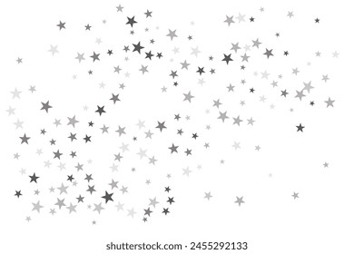 Silver star of confetti. Falling stars on a white background. Illustration of flying shiny stars. Decorative element. Suitable for your design, cards, invitations, gift, vip. 