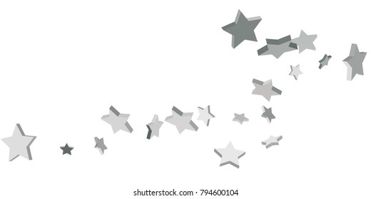 Silver star of confetti. Falling stars on a white background. Illustration of flying shiny stars. Decorative element. Suitable for your design, cards, invitations, gift, vip.