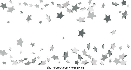 Silver star of confetti. Falling stars on a white background. Illustration of flying shiny stars. Decorative element. Suitable for your design, cards, invitations, gift, vip.
