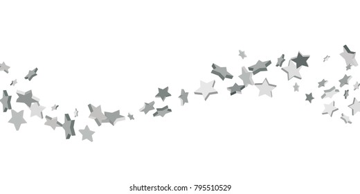 Silver star of confetti. Falling stars on a white background. Illustration of flying shiny stars. Decorative element. Suitable for your design, cards, invitations, gift, vip.