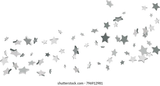 Silver star of confetti. Falling stars on a white background. Illustration of flying shiny stars. Decorative element. Suitable for your design, cards, invitations, gift, vip.