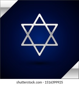 Silver Star of David icon isolated on dark blue background. Jewish religion symbol. Symbol of Israel.  Vector Illustration