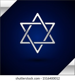 Silver Star of David icon isolated on dark blue background. Jewish religion symbol. Symbol of Israel.  Vector Illustration