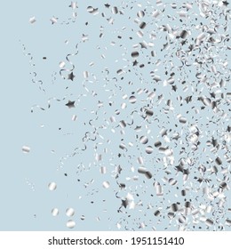 Fondo azul del vector de decoración estrella plateada. Diseño De Confetti Aislado. Rama de Carnaval de Cinta. Invitación a la caída de plata.