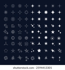 Silver star decorative icon collection on black background vector illustration