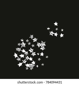 Silver star falling Pattern. Astral Design. Chaotic Decor. Modern Creative Starlight Style. Black background. Vector illustration for celebration, party, holiday, invitation