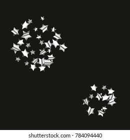 Silver star falling Pattern. Astral Design. Chaotic Decor. Modern Creative Starlight Style. Black background. Vector illustration for celebration, party, holiday, invitation