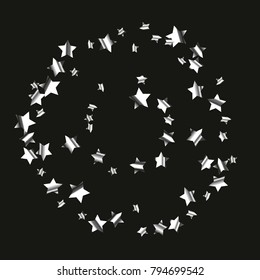 Silver star falling Pattern. Astral Design. Chaotic Decor. Modern Creative Starlight Style. Black background. Vector illustration for celebration, party, holiday, invitation