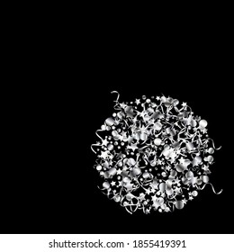 Silver Star Festive Vector Black Background. Fun Confetti Design. Spiral Christmas Template. Silver Falling Poster.