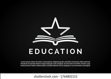 icono de estrella plateada sobre la ilustración de libro abierto para el logotipo de la carta inicial para el nombre de su empresa, plantilla de logotipo alfabético lista para su uso, logotipo inicial moderno