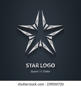 Silver star logo. Award 3d icon. Metallic logotype template. Vector design element.