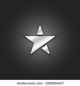 Silver Star Logo Mockup Metallic Shabby Texture. Luxury Material Metal 3d Award Pentagram Icon.