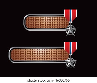 silver star medal on brown checkered tabs