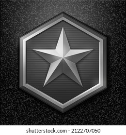 Silver Star. Military Rank Icon, Game Achievement Rating, Battle Award, Reward Signs. Vector Illustration.