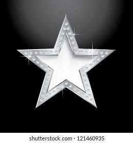 silver star on black with diamond screws, vector template for cosmetics, show business or something else