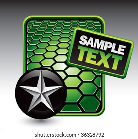 silver star on green hexagon banner