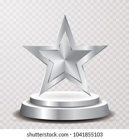 silver star on podium, entertainment and show business vector background, layered and editable