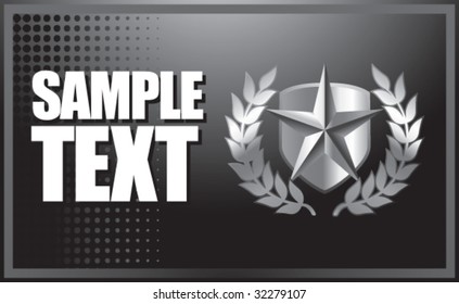 silver star on shield with leaves on black banner