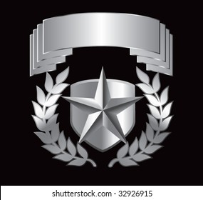 silver star on shield with leaves on silver display