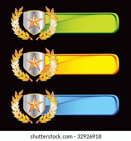 estrela prateada em escudo com folhas em abas coloridas