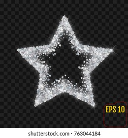 Silver star on a transparent background. Vector illustration. Silver stars confetti concept.