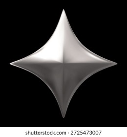 Design de vetor 3D realista de estrela de prata. Estrela de quatro pontas. Emojis, joias e faíscas da galáxia espacial Cyber chrome. Conquista da IU do jogo de estrelas com classificação Mercury. Decoração festiva do partido estilo Y2K