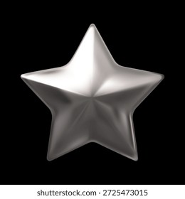 Design de vetor 3D realista de estrela de prata. Estrela de cinco pontas. Emojis da galáxia espacial Cyber chrome, faísca de bling. Conquista da IU do jogo de estrelas com classificação Mercury. Crachá brilhante de feedback positivo, prêmio, melhor qualidade