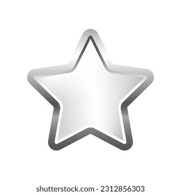 Silver star shape button with frame vector illustration. 3d steel glossy elegant design for empty emblem, medal or badge, shiny and gradient light effect on plate isolated on white background.