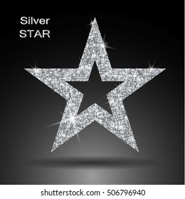 Silver Star Vector Banner. Silver Glitter . Template , Card, Vip, Exclusive, Certificate, Gift Luxury Privilege Voucher Store Present Shopping