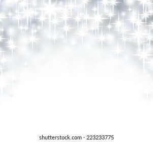 Silver starry christmas background. Bright bokeh. Vector illustration.