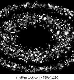 Silver Stars Background. Bright Silver Stars on a Black Background. Modern Fashionable Background. Silver Stars Background for Wrapping paper, Postcards, Banners, Prints. Abstract Illustration.