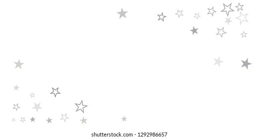 silver stars background, sparkling christmas lights confetti falling isolated on white. magic shining Flying stars glitter cosmic backdrop, sparkle vector border. - Vector