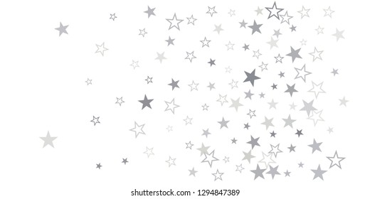 silver stars background, sparkling christmas lights confetti falling isolated on white. magic shining Flying stars glitter cosmic backdrop, sparkle vector border. - Vector