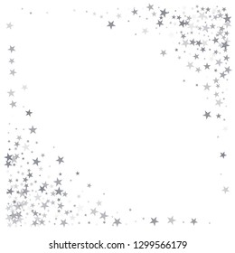 silver stars background, sparkling christmas lights confetti falling isolated on white. magic shining Flying stars glitter cosmic backdrop, sparkle vector border. - Vector