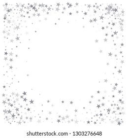 silver stars background, sparkling christmas lights confetti falling isolated on white. magic shining Flying stars glitter cosmic backdrop, sparkle vector border. - Vector