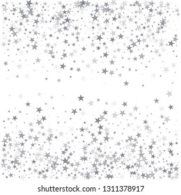 silver stars background, sparkling christmas lights confetti falling isolated on white. magic shining Flying stars glitter cosmic backdrop, sparkle vector border. - Vector